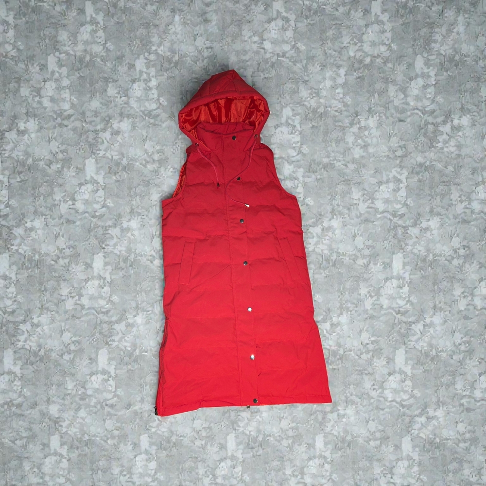 Red Hooded Sleeveless Puffer Vest